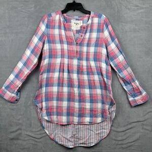 Anthropologie Holding Horses Plaid Tunic Shirt Women's Size 8 Pink White